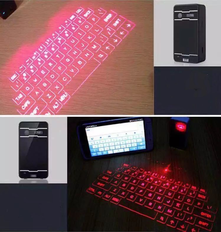 Virtual projection keyboard with built-in wireless mouse functionality