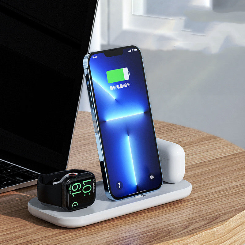 Portable wireless charger with folding phone stand for fast charging smartphones and devices
