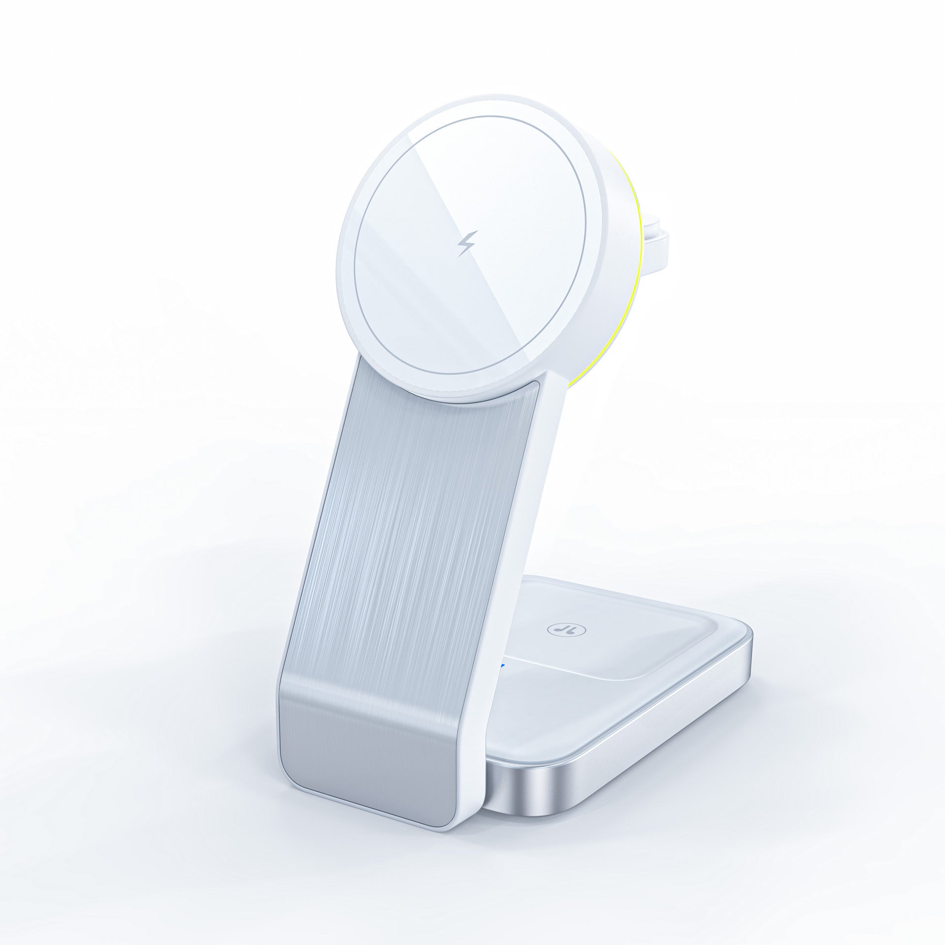 Modern magnetic wireless charger for iPhone, AirPods, and Apple Watch on desk