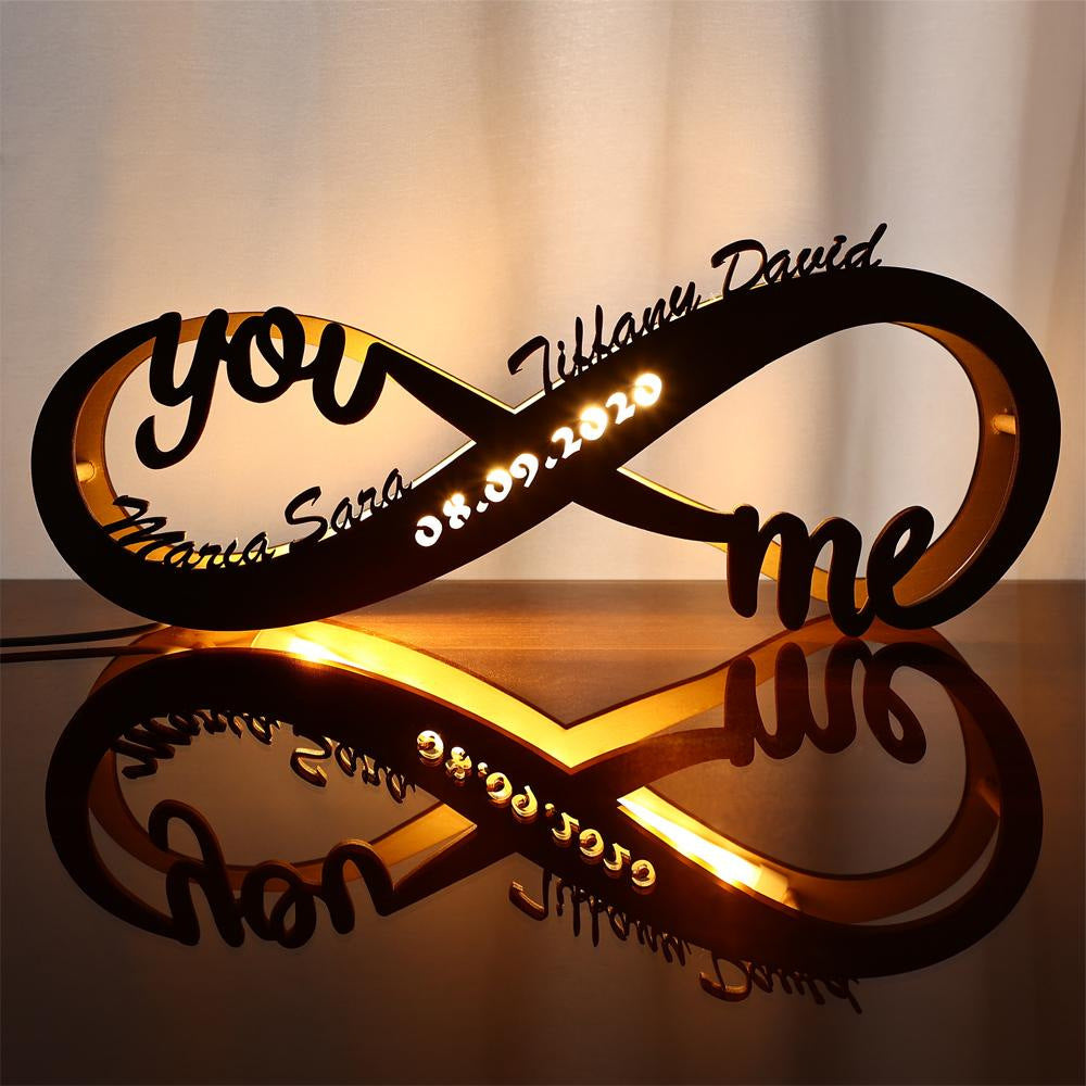 Romantic infinity name lamp with warm LED light and engraved wooden base